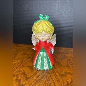 Vintage Christmas Ceramic Kissing Angel Sweet Kitschy Choir Girl - Holiday Décor